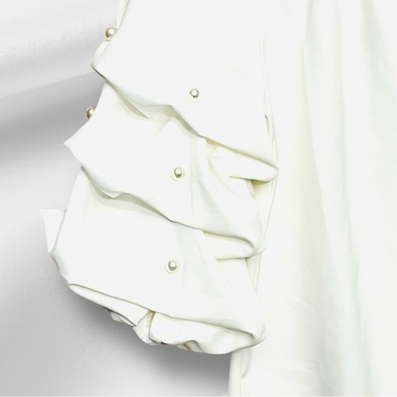 Cece Off Shoulder Blouse Womens S Ivory Tiered Balloon Sleeve Boho Chic Romantic - Picture 5 of 13